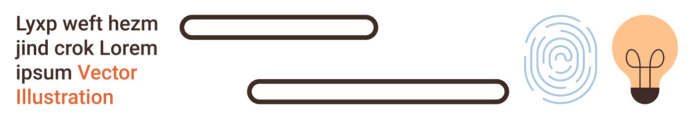 Biometric security, cybersecurity, identity verification, creativity, innovation, technology. Fingerprint icon and light bulb with text elements. Biometric security and creativity concept © robu_s