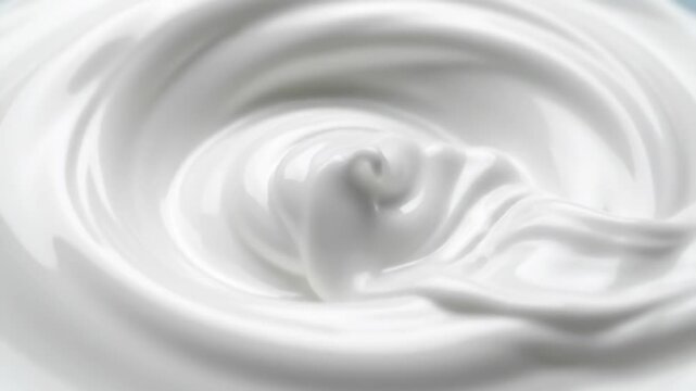 Creamy White Liquid Swirling Creating Elegant Smooth Texture and Waves in Macro Extreme Close Up with Soft Studio Lighting