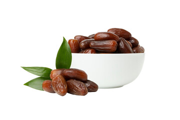 Fototapeta premium Fresh dates with leaves, perfect for Ramadan enjoyment, isolated, PNG