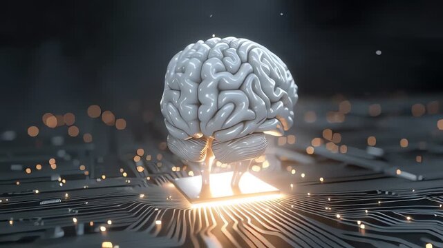 Brain on Circuit Board Artificial Intelligence Concept