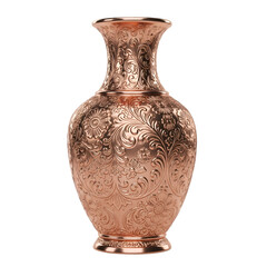 Intricate Copper Vase with Floral Engravings on Black Background intricate patterns