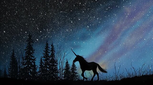 Magical Unicorn Silhouette Against a Cosmic Starry Night
