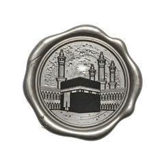 Silver wax seal with detailed Kaaba and mosque