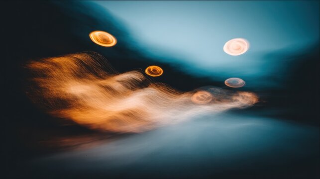 Ethereal lanterns and moonlit trails in dreamy night sky