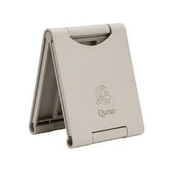 White Quran Book Stand with Islamic Symbol on Black Background
