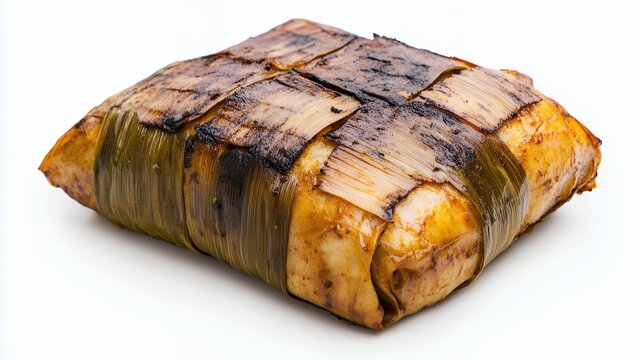 Single grilled malaysian pulut panggang wrapped in banana leaf