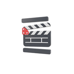 Gray and white clapperboard with red button on black background cinema filmmaking