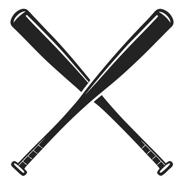 Two crossed baseball bats are silhouetted against a white background.