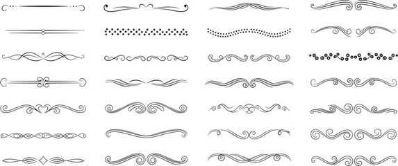 Collection of various line styles and decorative elements in grayscale on a plain background