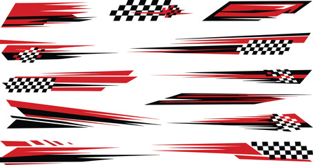 Obraz premium Dynamic Racing Stripes with Checkered Flags in Motion, Illustrations of Speed and Competition