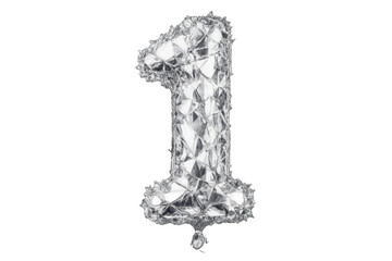 Fototapeta premium Silver foil number one balloon on transparent background