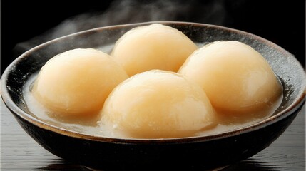 Steaming bowl of traditional Taiwanese tangyuan dessert