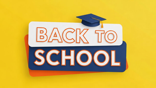 Back to school promotional banner with graduate hat on yellow background illustration for education event