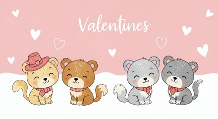 Naklejka premium Cute Valentines Animals Clipart Featuring Adorable Cartoon Bears with Hearts