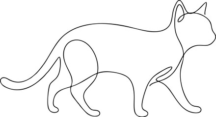 Obraz premium Minimalist Continuous Line Art of Walking Cat Silhouette Vector