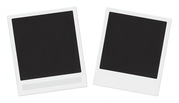 Two blank instant photo frames with black copy space, isolated on a white background, vintage or retro presentation