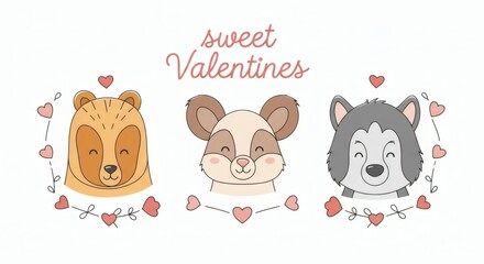 Obraz premium Valentines Animals Clipart featuring Adorable Cartoon Characters with Heartfelt Expressions