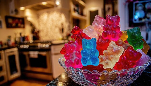Colorful Gummy Bears in a Bowl.