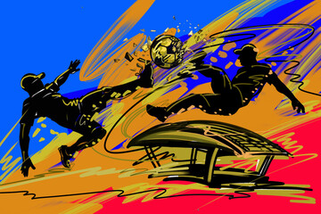  Dynamic Gold Energy in Teqball​ motion​ ball​ brush​ strokes​ style​