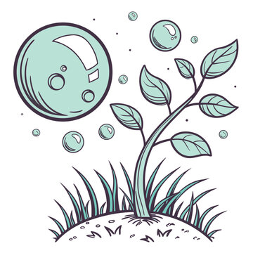 Organic 3D mint green orb sprouting smaller bubbles from its surface like a growing cell