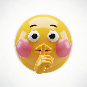 Cute Emoji Face Making Silence Gesture, Secret and Quiet Expression 3D Illustration for Privacy Concept