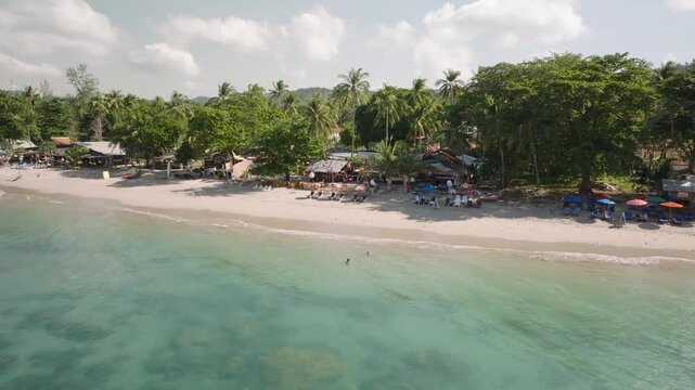 Aerial view of sunny Klong Nin Beach in Koh Lanta, Thailand, serene vibe