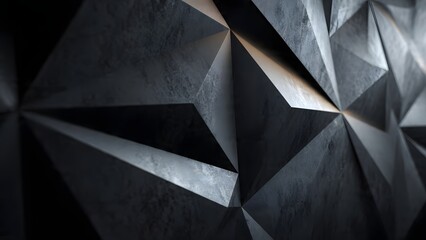 An abstract black and white geometric background features a 3d origami paper pattern with triangular shapes and a grunge stone texture vector illustration