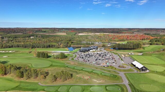 Aerial Drone Flyover of TPC Toronto Osprey Valley Golf Course in Alton Ontario Canada