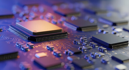 美しい回路基板が鮮やかに輝き、精密な技術が息を吹き込む印象的な一枚