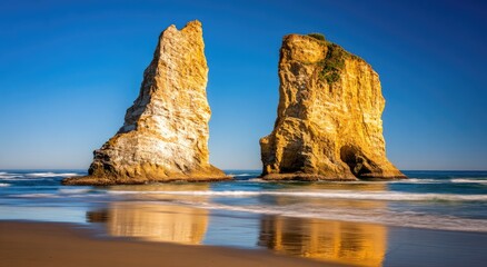 Coastal Rock Formations Reflecting in the Water.