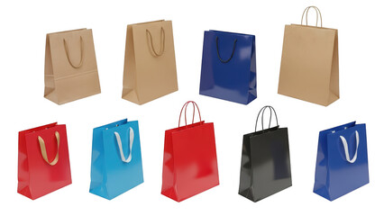 Assorted shopping bags isolated on transparent background