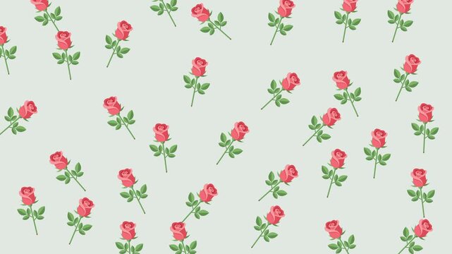 Seamless Pattern of Red Roses on Light Blue Background