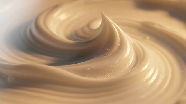 Close Up Of Swirling White Cream With Soft Golden Lighting And Subtle Texture