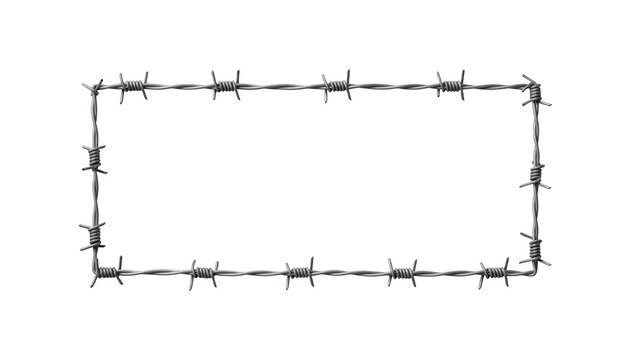 Barbed wire rectangle frame isolated on transparent background