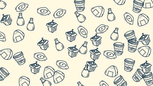 Seamless Pattern of Hand-Drawn Kitchen Utensils and Eggs