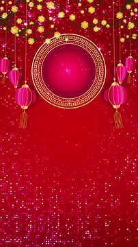 New Year Golden Circular border with Lantern in Reddish Background Vertical 05