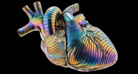 3D iridescent heart, anatomical, metallic