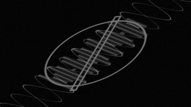 Abstract scientific illustration of wave patterns and energy fields within an elliptical boundary on a dark background.