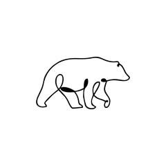 A minimalist line art illustration of a bear cub walking together in nature. © za
