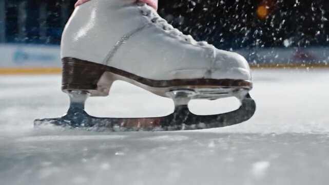 Close Up Ice Skate Blade on Ice Rink Winter Sport Recreation