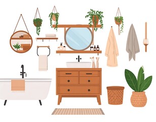Fototapeta premium Illustration of a serene bathroom interior, featuring various elements and decor