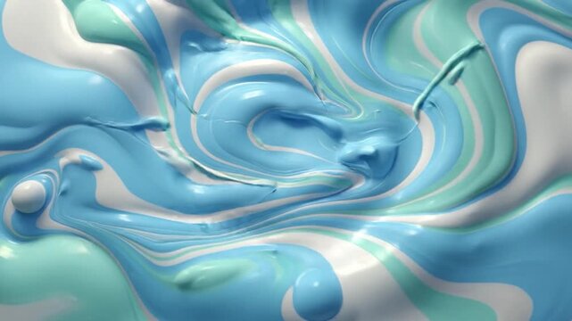 Swirling liquid in shades of blue, white, and green with a glossy finish, creating a smooth, abstract pattern