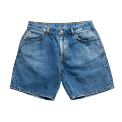 Denim shorts, blue wash, classic style on a black background