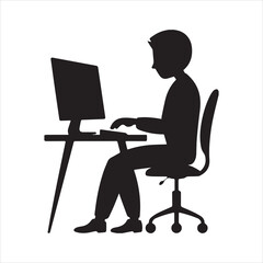 Person Working on Computer Vector on white background