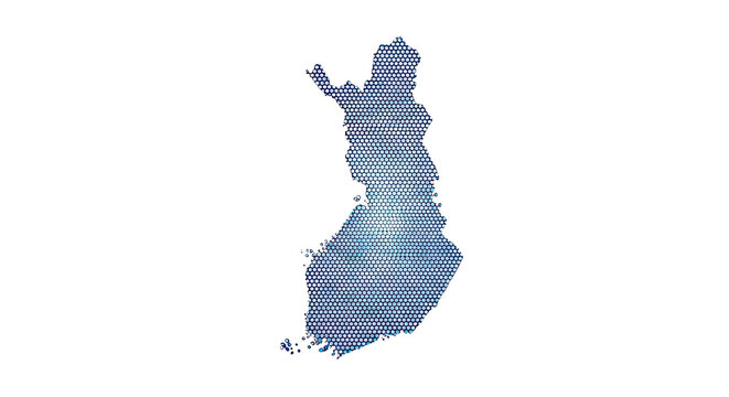 Map of Finland composed of blue hexagonal dots