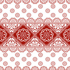 Red and White Traditional Floral Geometric Seamless Border