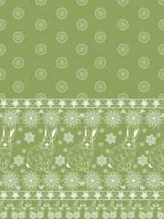 Green Decorative Bunny and Floral Pattern Illustration