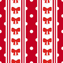 Red and White Seamless Pattern with Bows, Dots, and Stripes