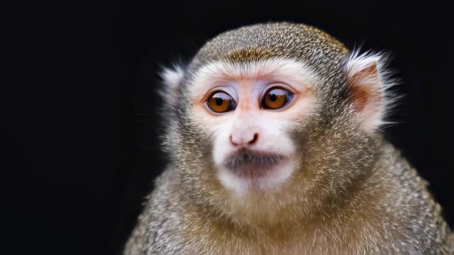 Close-up of a monkey's face against a black background