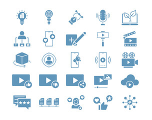 Set of 25 digital creation icons packs. Solid icon concept. Flat vector illustrations.